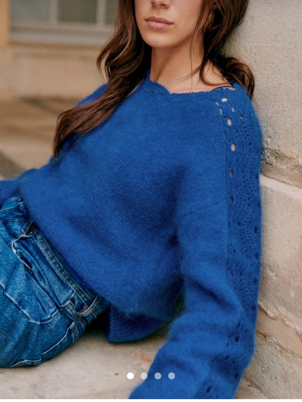 Sezane Stacy Jumper Majorelle Blue Open-Stitch Crew Sweater size L EUC